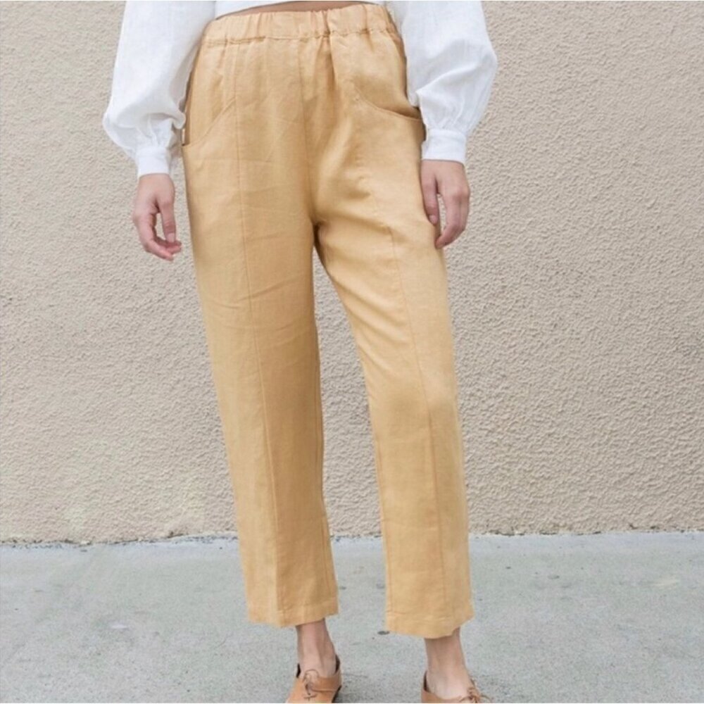 NWT MATE the Label Women's Willow 100% Linen Pants in Peach - S
